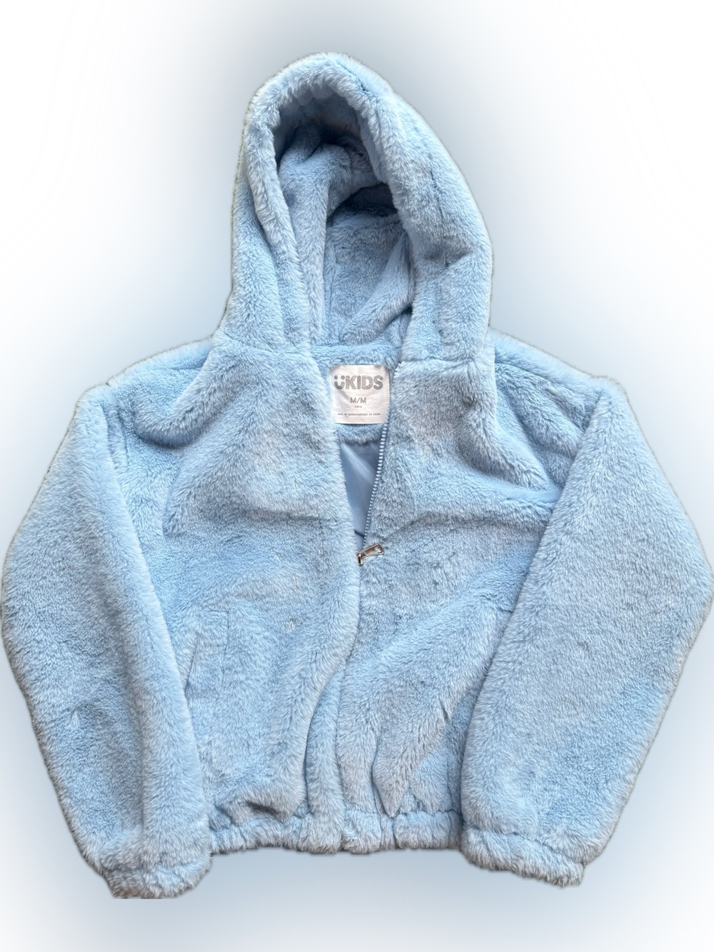 Cozy Light Blue Kids Plush Hooded Jacket -